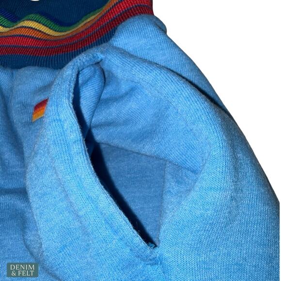 Aviator Nation Rainbow Stripe Sweatpants Blue Retro Coastal Cozy Luxe Joggers SM